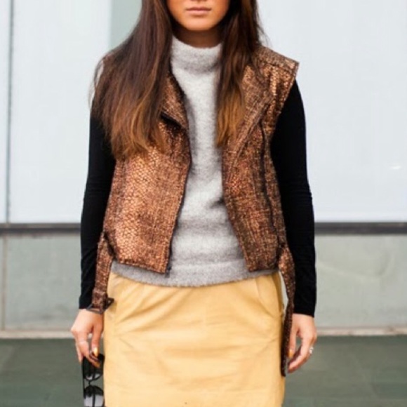 Alice and Olivia Brown Metallic Zip up vest - Picture 2 of 7